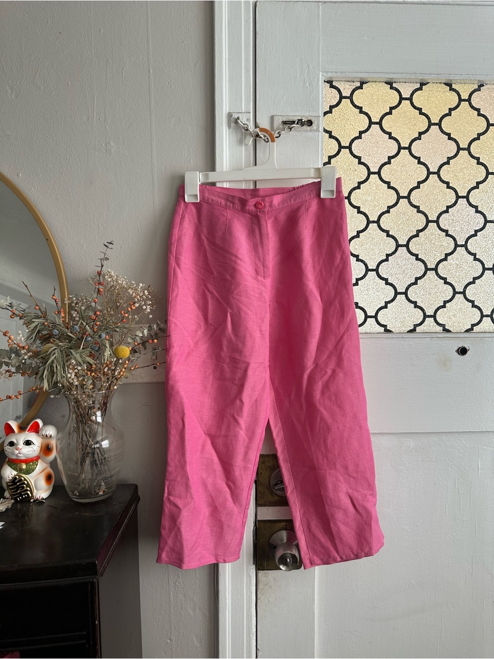 Pink Linen Blend Capri Pants